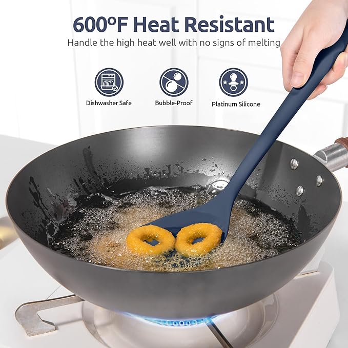 U-Taste 600ºF Heat Resistant Wok Spatula: 13.76" Long, 3.63" Wide Silicone Cooking Tools with Flexible Edge & Sturdy Core, for Kitchen Stir Fry, Serving, Scoop, Non-Stick Pan, Cast Iron -Midnight Blue