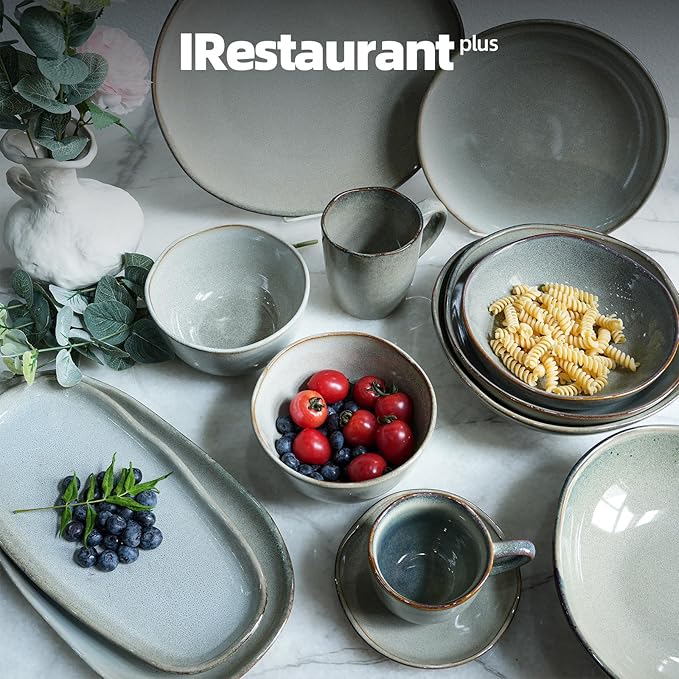 Organic Shape Restaurant Dinner Plates 11.65 ", Commerical Grade Catering Stoneware Plates in Ir-regular Organic Shape, Chip & Scratch Resistant, Glossy Reactive Glaze Grey, Case of 12