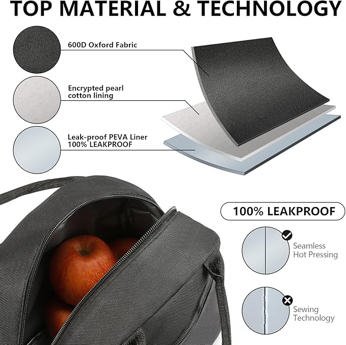 Lunch Bag Women Insulated Lunch Bag For Men Waterproof Lunch Cooler Bag Insulated Lunch Box For Women Portable Reusable Lunch Bag,With Adjustable Straps Can Be Used For Work,Picnic (Black)