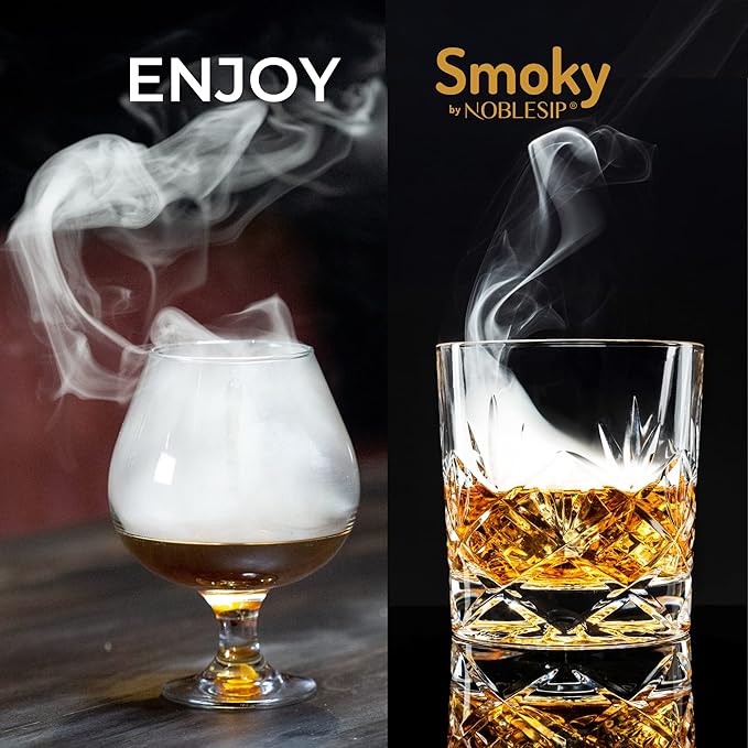 NobleSip Whiskey Bourbon Smoker Kit 𝗣𝗥𝗘𝗠𝗜𝗨𝗠 Smoky bar Set. Natural American Solid Oak Smoker. A Great Home bar Gift, Easily Make The Legendary Smoked Cocktails and Old fashioneds at Home.
