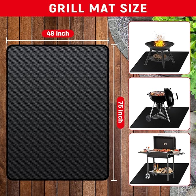 75 x 48 inch Under Grill Mats for Outdoor Grill, Double-Sided Fireproof, Oil and Waterproof Protective Mat for Grass and Deck, Outerdoor BBQ Fire Pit Fireplace Mat