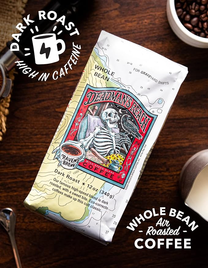 Raven's Brew Coffee High Caffeine Coffee Dark Roast Whole Bean – Deadman's Reach 12oz