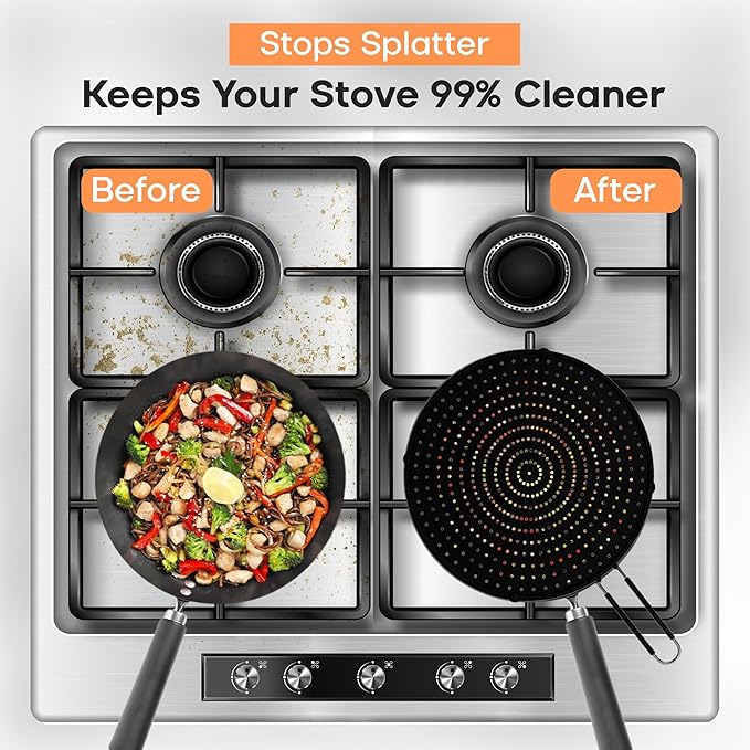 Splatter Screen for Frying Pan | USA Brand | 13-Inch Black, Fit Pans (12" to 13") Silicone Grease Splatter Guard for Frying Pan and Stove by Beckon Ware