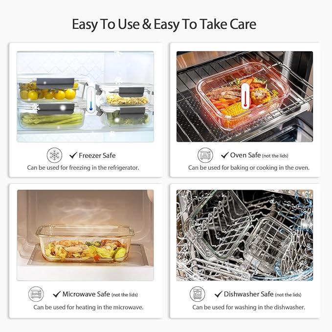 10 Pack Glass Meal Prep Containers with Lids - Airtight, Leak-proof, Bpa-free, Microwave, Oven, Freezer & Dishwasher Safe