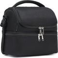 FlowFly Double Decker Cooler Insulated Lunch Bag Large Tote for Boys, Girls, Men, Women, With Adjustable Strap,Black