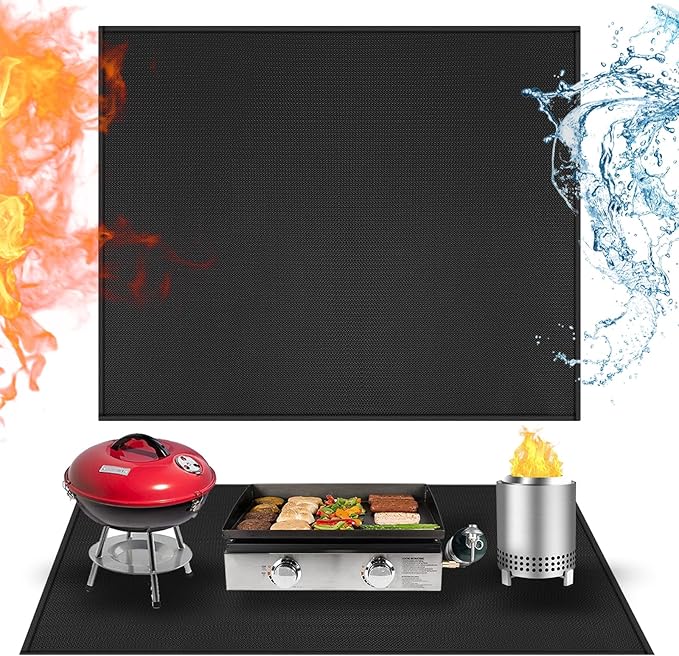 36x30in Heat Resistant Grill Mats for Outdoor Grill to Protect Your Prep Table and Outdoor Grill Table - Fire Proof & Water Proof & Oil Proof BBQ Mat - Black (1mm)