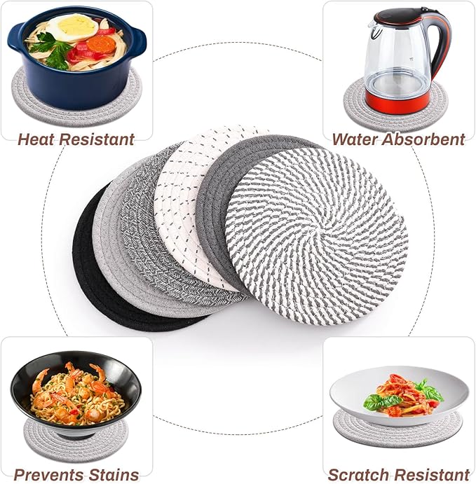 Billbotk 8'' Trivets Hot Dishes, Hot pots and Pans, 6 Heat Resistant Hot Pads, Pot Holders Kitchen, Hot Plate Mats Kitchen Countertops, Table, Home Essentials New Home and Farmhouse Decor
