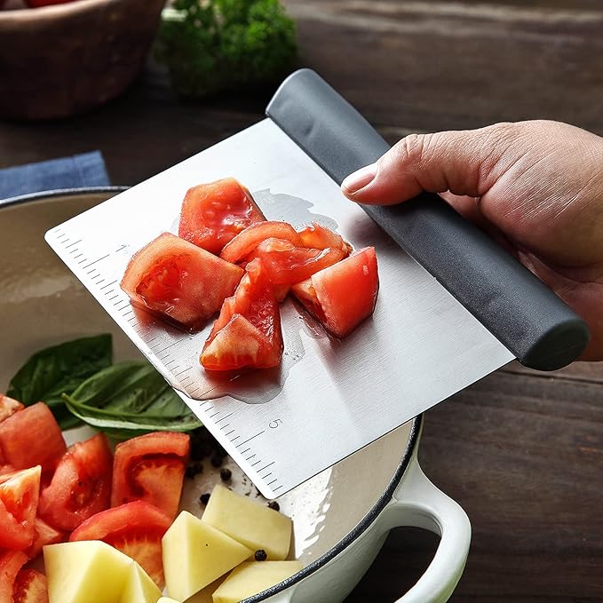 Spring Chef Gray Bench Scraper - Stainless Steel Dough Cutter Tool with Bowl Pastry Scraper for Pizza, Bread, Cake - Pastry Knife - Kitchen Dough Scraper for Baking - Food Scraper with Markings