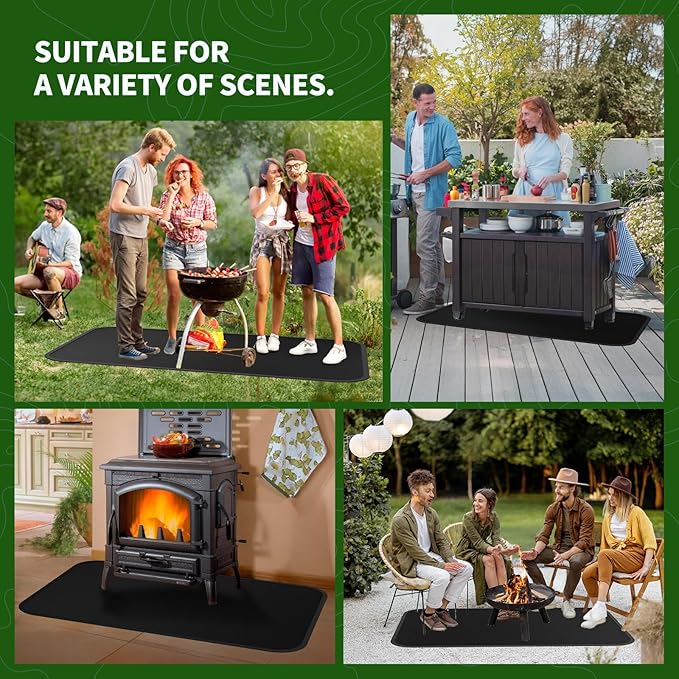 Large 60 x 40 inches Under Grill Mats for Outdoor Grill with BBQ Gloves, Double-Sided Fireproof Grill Pad Mat, Indoor Fireplace/Fire Pit Mat, Waterproof Oil-Proof Protector for Decks and Patios