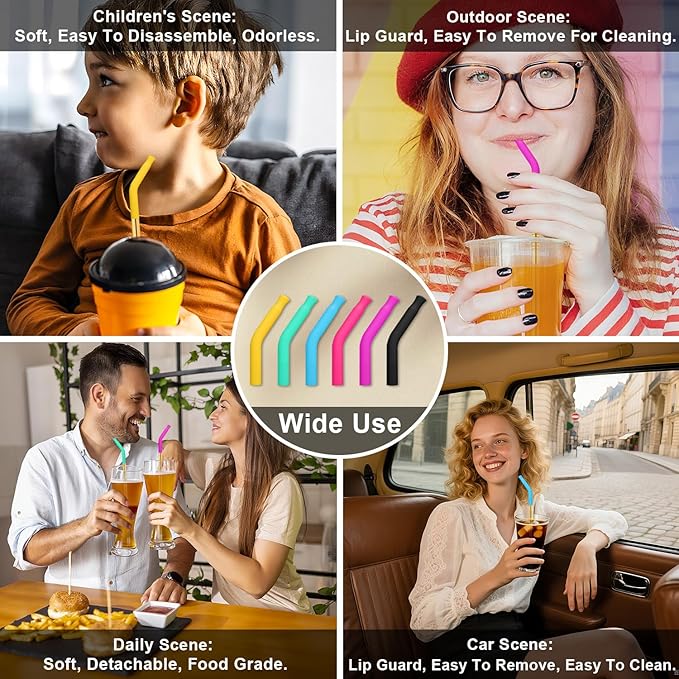 Newly Upgraded 8.5In Reusable Stainless Steel Straws Set 6 PCS with12 Silicone Accessories, 2 Straw Brush, 1 Storage Case, BPA Free, Eco-Friendly Metal Straws for 14, 20, 30,40 oz Tumbler