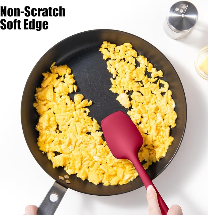 Doosu Silicone Scraper Spoon Spatulas, 600°F Heat Resistant BPA Free Rubber Flat Spatula, Kitchen Mixing Stirring Cooking Spoonula, Non-Stick Dishwasher Safe Baking Supplies (2 Pcs, Black+Red)