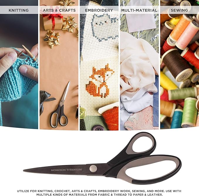 BambooMN Titanium Softgrip Scissors Set for Sewing, Arts, Crafts, Office - 30 Sets of 3 - Black w/Dark Grey Inlays