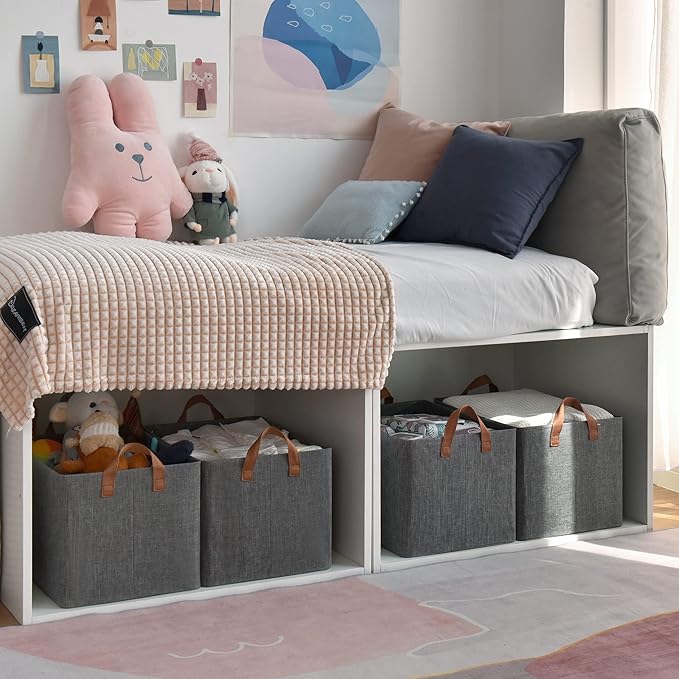 GRANNY SAYS Storage Baskets for Shelves, Closet Organizer Bins, Clothes Storage Bins with Metal Frame, Extra Large Baskets for Organizing and Storage, Collapsible, Dark Gray, 2-Pack