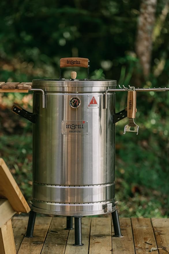 3-in-1 Stainless Steel Smoker Barrel Grill Premium– Portable Charcoal BBQ with Thermometer, 25 lbs Outdoor Cooking Smoker for Camping, Backyard & Home BBQ INGRILL