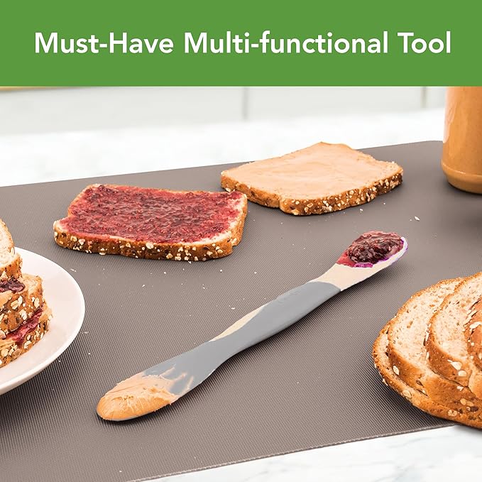 Tovolo Mini Scoop and Spread Tool for Kitchen Meal Prep Small Sandwich Spreader Spatula for Peanut Butter Jelly, Silicone BPA Free Dishwasher Safe Scooper Spreader, Oatmeal and Oyster Gray