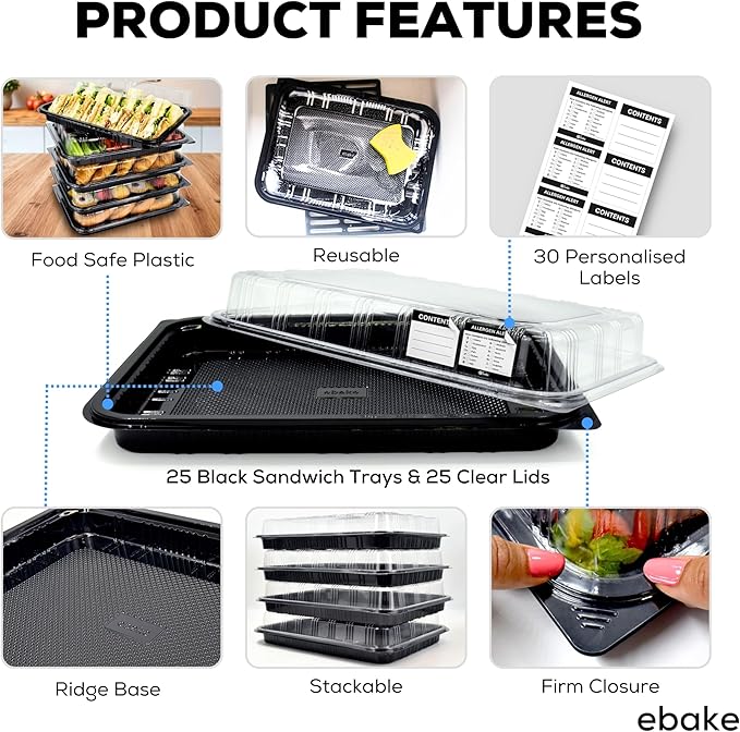 25 Pack Catering Trays with Lids – 17" Serving Tray with Lid, Heavy Duty Recyclable Plastic Party Platters for Catering, Buffet, Picnics & Events – Food Tray with Clear Lid (17.72 x 12.20 x 2.95 inch)