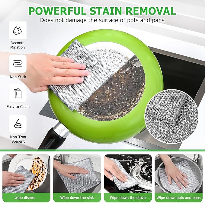 Cast Iron Scrubber,Easily Removes Stains, Protects Coatings, with Bamboo Fiber Cloth & Pan Scraper, Ideal for Cast Iron Pans, Dutch Roast Pans
