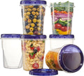 PLASTICPRO 6 Pack Twist Cap Food Storage Containers with Blue Screw on Lid- 32 oz Reusable Meal Prep Containers - Freezer and Microwave Safe Blue Plastic Food Storage