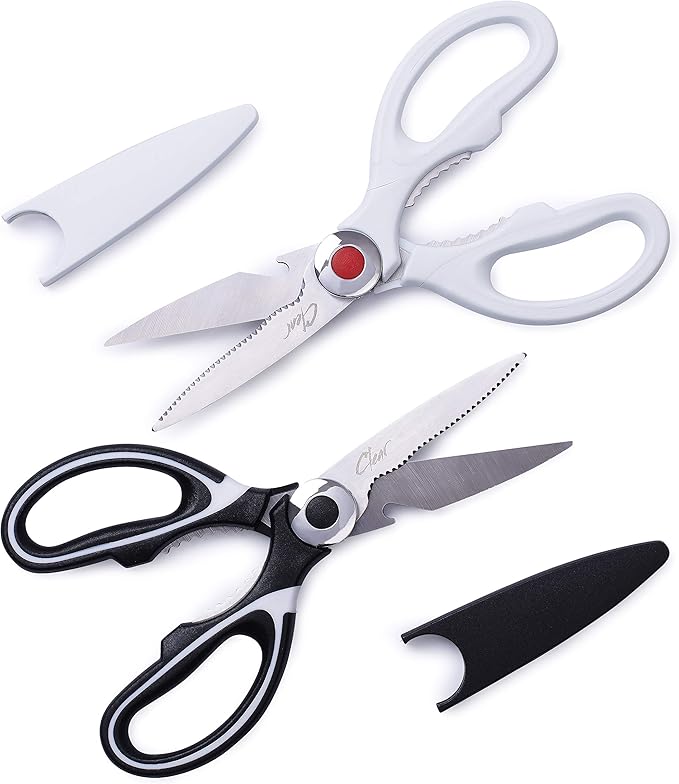 Clear Style Kitchen Shears Stainless Steel Utility Scissors Heavy Duty Multipurpose Kitchen Scissors, Dishwasher Safe, Perfect for Preparing Beef, Chicken, Vegetables, Fish, Black and White (2 Pack)