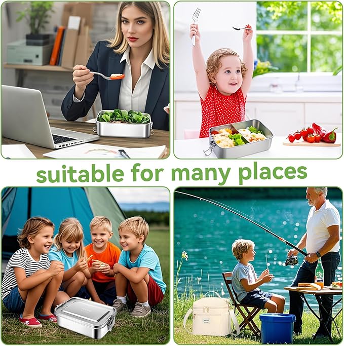Voova Stainless Steel Lunch Box with Lunch Bag for Women Men Adult, (42oz/1200ml) Leakproof Metal Bento Box with Free Sealing, Insulated Lunchbox for School Work, Beige