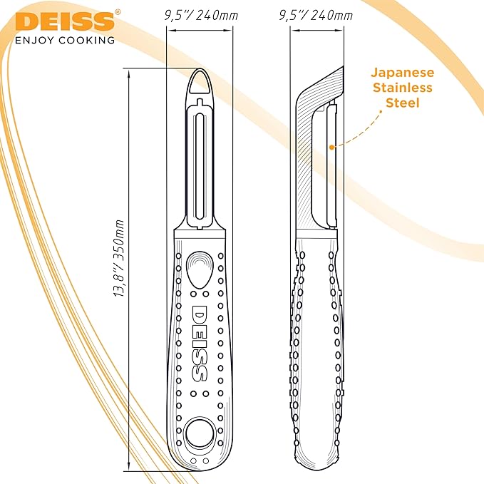 Deiss PRO Swivel Vegetable Peeler - Sharp Japan Stainless Steel Peeler With Easy Non-Slip Hand Grip, Potato Peelers For Kitchen, Fruit, Carrot, Apple, Veggie, Kiwi, Durable, Dishwasher Safe