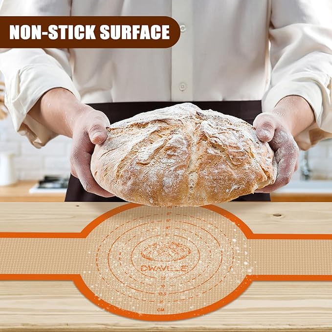 Silicone Bread Sling for Dutch Oven, Non-Stick & Easy to Clean Bread Baking Mat Set, 2 Pcs Reusable Bread Sling with Long Handle to Transfer Sourdough (Orange, Oval and Round)