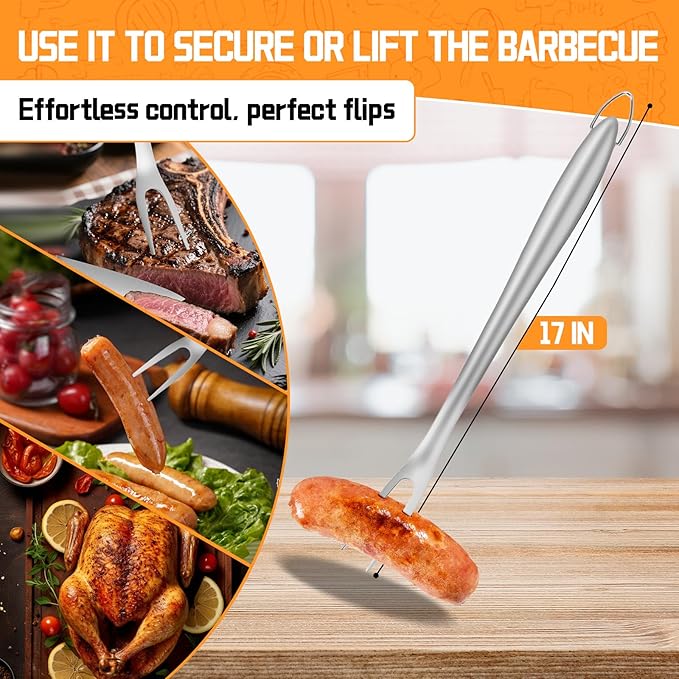 9PCS Stainless Steel Grill Accessories Set, Grilling Gifts for Men Dad Birthday Christmas, Durable BBQ Grill Tools Kit for Outdoor Grill & Camping with Portable Bag, Spatula, Tongs, Skewer & More
