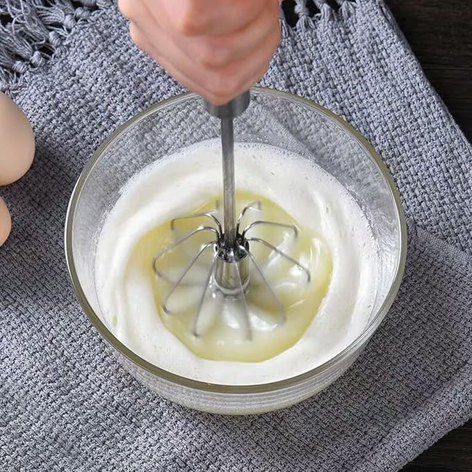 Semi-automatic Whisk, Stainless Steel Egg Beater, Hand Push Rotary Whisks Mixer Stirrer for Making Cream, Whisking, Beating and Stirring (12Inch)