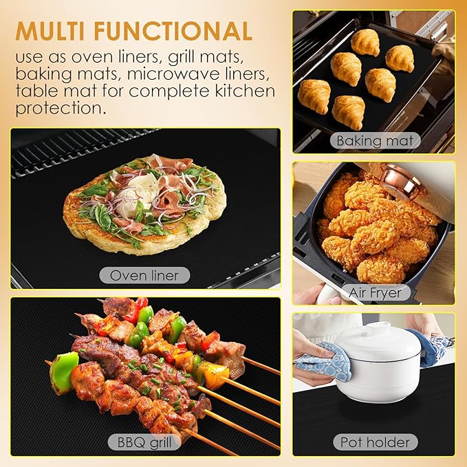 HOTEC Oven Liners for Bottom of Oven Heat-Resistant 500°F - 3 Pack 17x25" Large Heavy Duty Non-Stick Reusable Oven Mat for Electric, Gas, Toaster, Ovens - BPA & PFOA Free,Dishwasher Safe