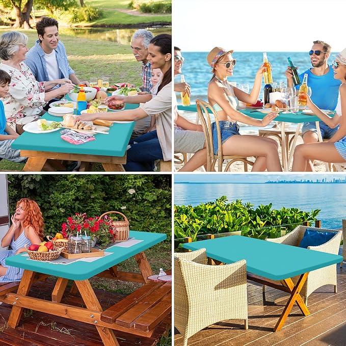 homing Rectangle Table Cloth Cover, Waterproof Polyester Elastic Fitted Tablecloth, Fits for 5 Foot Folding Tables, Washable Table Protector for Picnic, Camping, Outdoor (Turquoise, 30" x 60")
