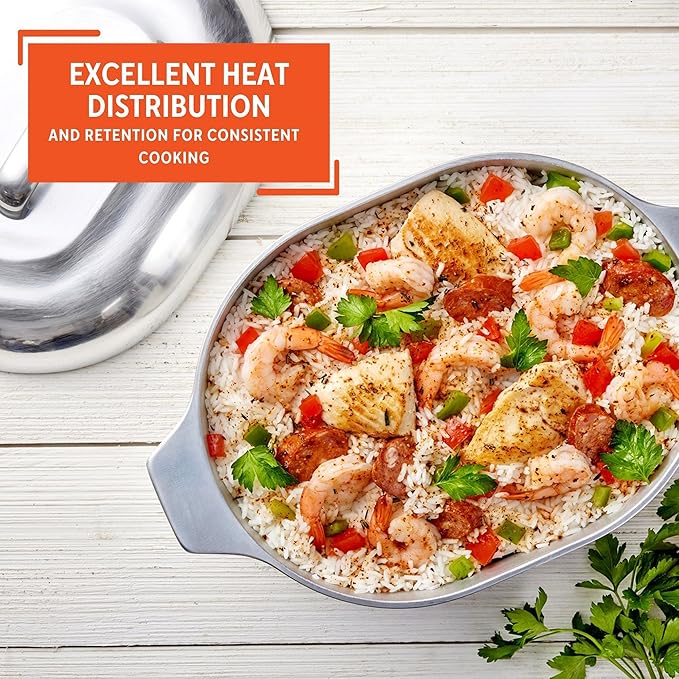 IMUSA 13in Cajun Cast Aluminum Oval Roaster with Lid, Durable Baking and Roasting Pan for Chicken, Meats, and Traditional Cooking