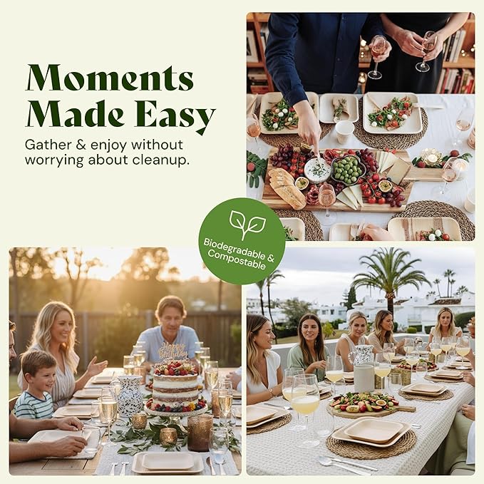 Chic Leaf Palm Leaf Plates Disposable Inch Square Pack Compostable Biodegradable & Eco Friendly Plates - Microwave Safe Disposable (10'' - 25 Pack)