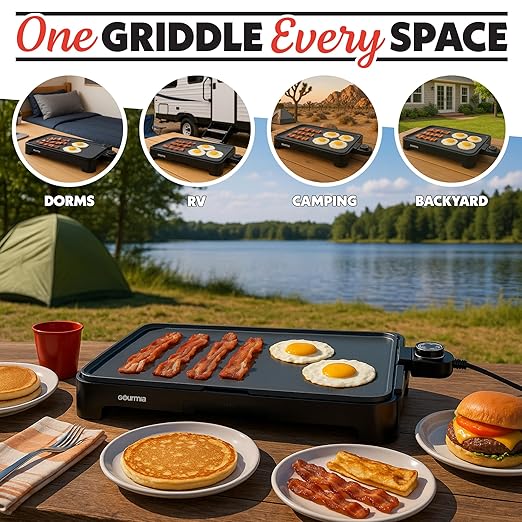Gourmia 22-Inch XL Electric Griddle Pan - Nonstick Extra Large Ceramic Surface for Breakfast, Pancakes - Non-Toxic Flat Top Cooker - Countertop Kitchen Appliances for Tabletop Indoor Cooking