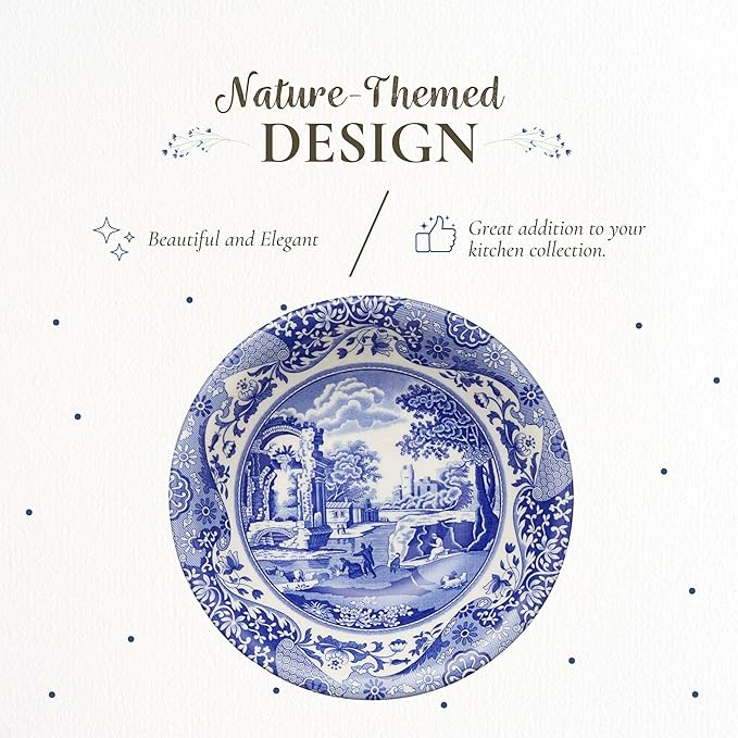 Spode Blue Italian Ascot Cereal Bowl Set of 4-8-Inch Earthenware Bowls with Oriental Design, Dishwasher & Microwave Safe Tableware for Breakfast, Soup, Rice, Dessert - Blue & White Dinnerware