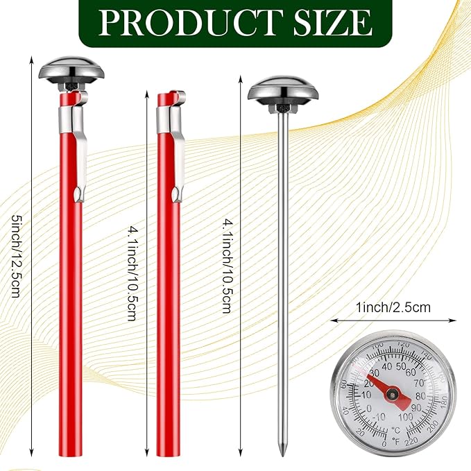 Xuhal 4 Pieces Stainless Steel Kitchen Pocket Thermometer Immediate Read 1 Inch Dial Food Thermometer with 4 Pcs Sleeves for Milk Frothing Oven Meat Cooking Probe Water Grill Coffee BBQ