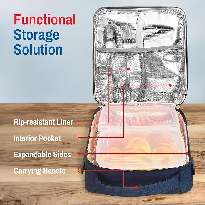 Reusable Insulated Lunch Box for Men and Women (Black) Durable Leakproof Cooler Tote Bag Freezable Lunch Bag for Adults. Top Women and Mens Lunch Box for Office Work, Picnic.
