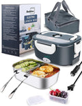 Buddew Electric Heated Lunch Box for Adults - 80W Fast Heating, 1.5L Food-Grade Stainless Steel, 12V/24V/110V Portable Food Warmer for Work Travel Car, Lonchera Electrica Portatil