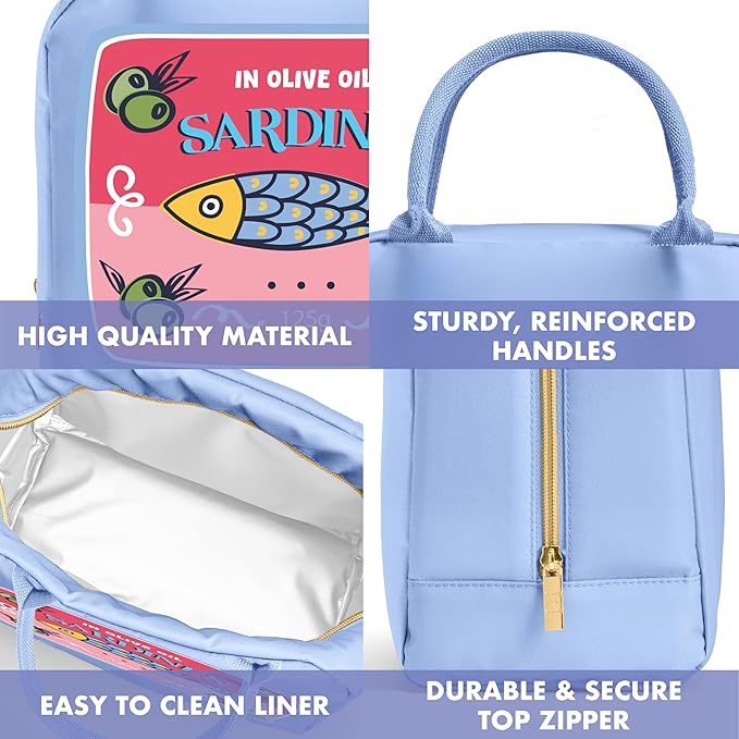 Fit & Fresh Bloomington Lunch Bag for Women - Insulated Large Lunch Box for Work with Containers, Leak-Resistant, Stain-Resistant, Zipper Closure, Rose Sardines
