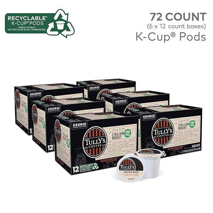 Tully's Coffee Italian Roast, Keurig Single-Serve K-Cup Pods, Dark Roast Coffee, 72 Count