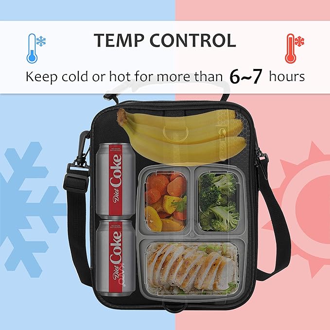 Tirrinia Expandable Insulated Lunch Bag for Men Women – Leakproof Reusable Cooler LunchBox for Kids & Adults with Shoulder Strap, Perfect for Work, School, Office, Travel,Black