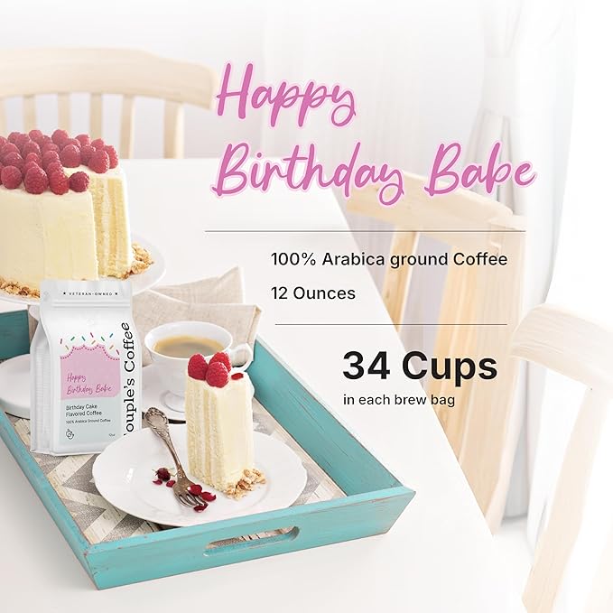 Couple’s Coffee Ground Coffee | Medium Roast Birthday Cake Flavored Coffee | Gives Back to Military Families | Happy Birthday Babe Birthday Gift | Made with 100% Arabica Beans | 12oz