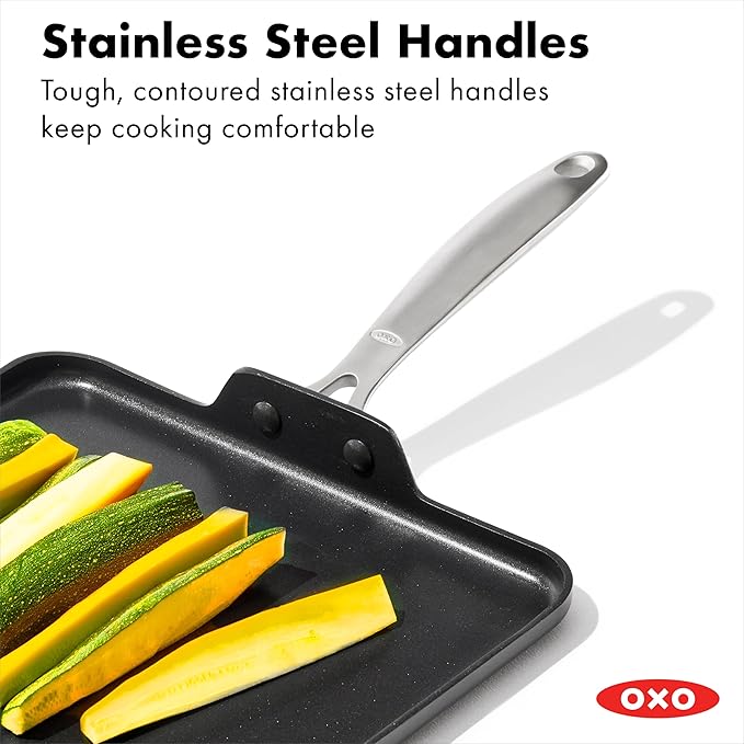OXO Enhanced 11" Griddle Pan, PFAS-Free Ceramic Nonstick, Durable Hard Anodized Cookware, Scratch Resistant, Stainless Steel Handle, Good Grips, Dishwasher Safe, Oven safe, Black