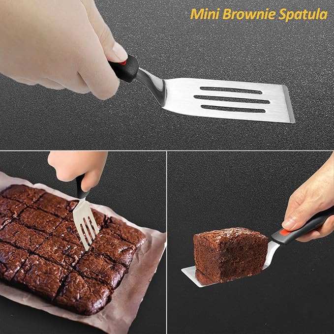 Stainless Steel Spatula Set with Heat Resistant Silicone Handle, VOVOLY Metal Spatulas For Kitchen Use, Thickened Smash Burger Spatula, Mini Brownie Spatula, Fish Flipper, Grill Scraper