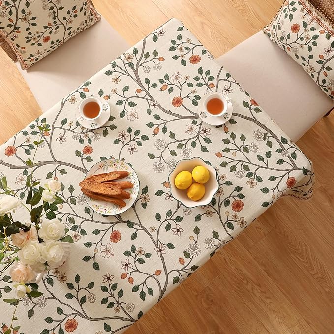 ISAENNE Designer Floral Small Square Tablecloth,French Linen Light Beige Indoor Table Cloth,Fall Wrinkle Resistant Decor Tablecloths for Dining Thanksgiving Kitchen Party,55"*55"-Flora A