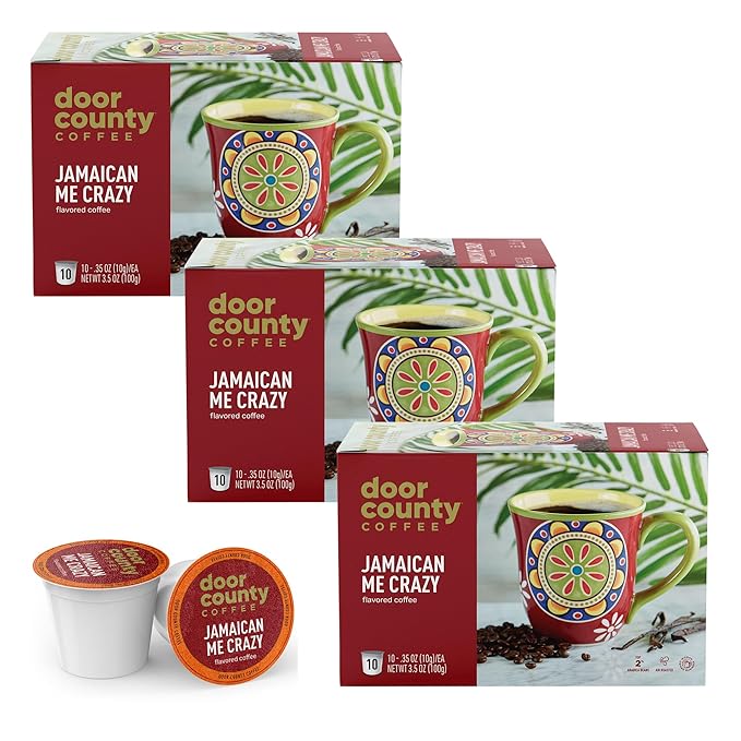 Door County Coffee Jamaican Me Crazy® - Medium Roast Rum & Vanilla Flavored Ground Coffee - Single Serve Cups