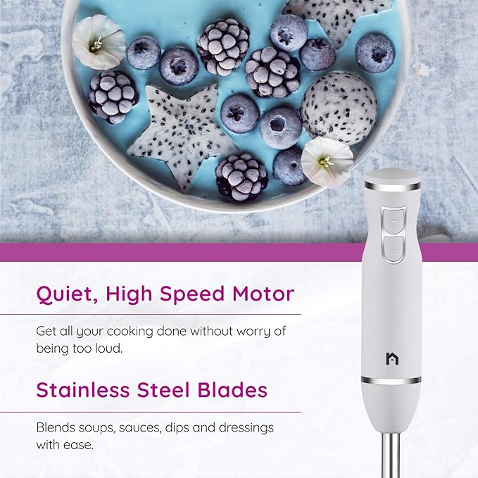 Immersion Hand Blender 2 Speed Stick Mixer with Stainless Steel Shaft & Blade, 300 Watts Easily Food, Mixes Sauces, Purees Soups, Smoothies, and Dips, Ivory