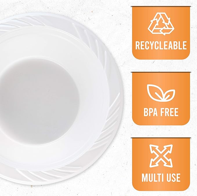 PLASTICPRO 100 Count Disposable 12 ounce White Plastic Soup Bowls