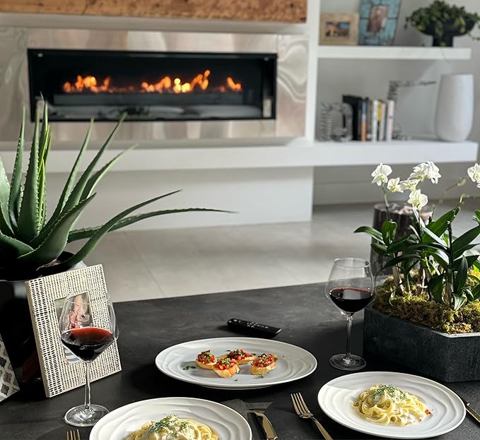 Pots & Patterns White Dinner Plates. Porcelain Dinnerware Set for 4-12-Piece Chip Resistant Plates and Bowls Sets