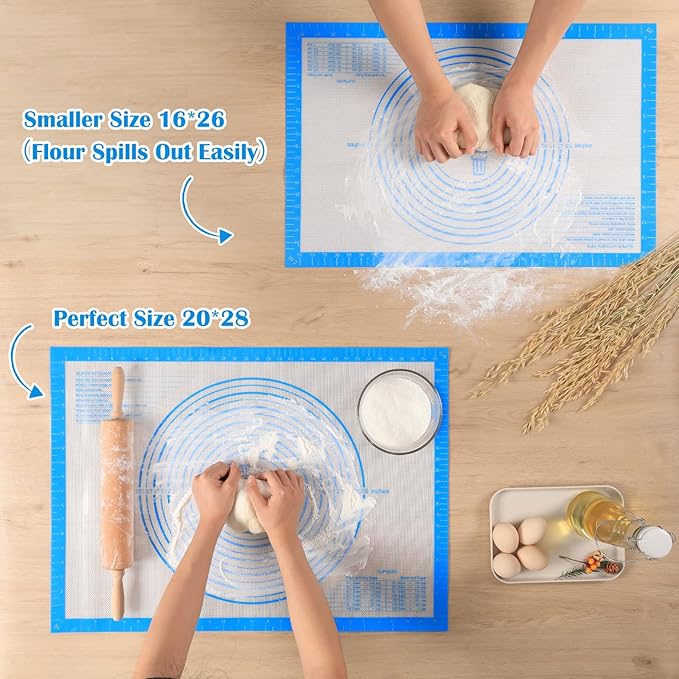 Nonstick Silicone Pastry Mat Extra Large with Measurements 28''By 20'' for Silicone Baking Mat, Counter, Dough Rolling,Fondant/Pie Crust By Folksy Super Kitchen (20×28, Blue)