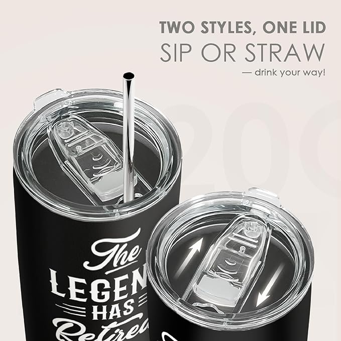 SANDJEST Retirement Gifts for Coworker, Colleagues - The Legend Has Retired Tumbler - Birthday, Christmas, Happy Retirement Gifts - 20oz Stainless Steel Insulated Coffee Travel Mug Gift for Men, Women